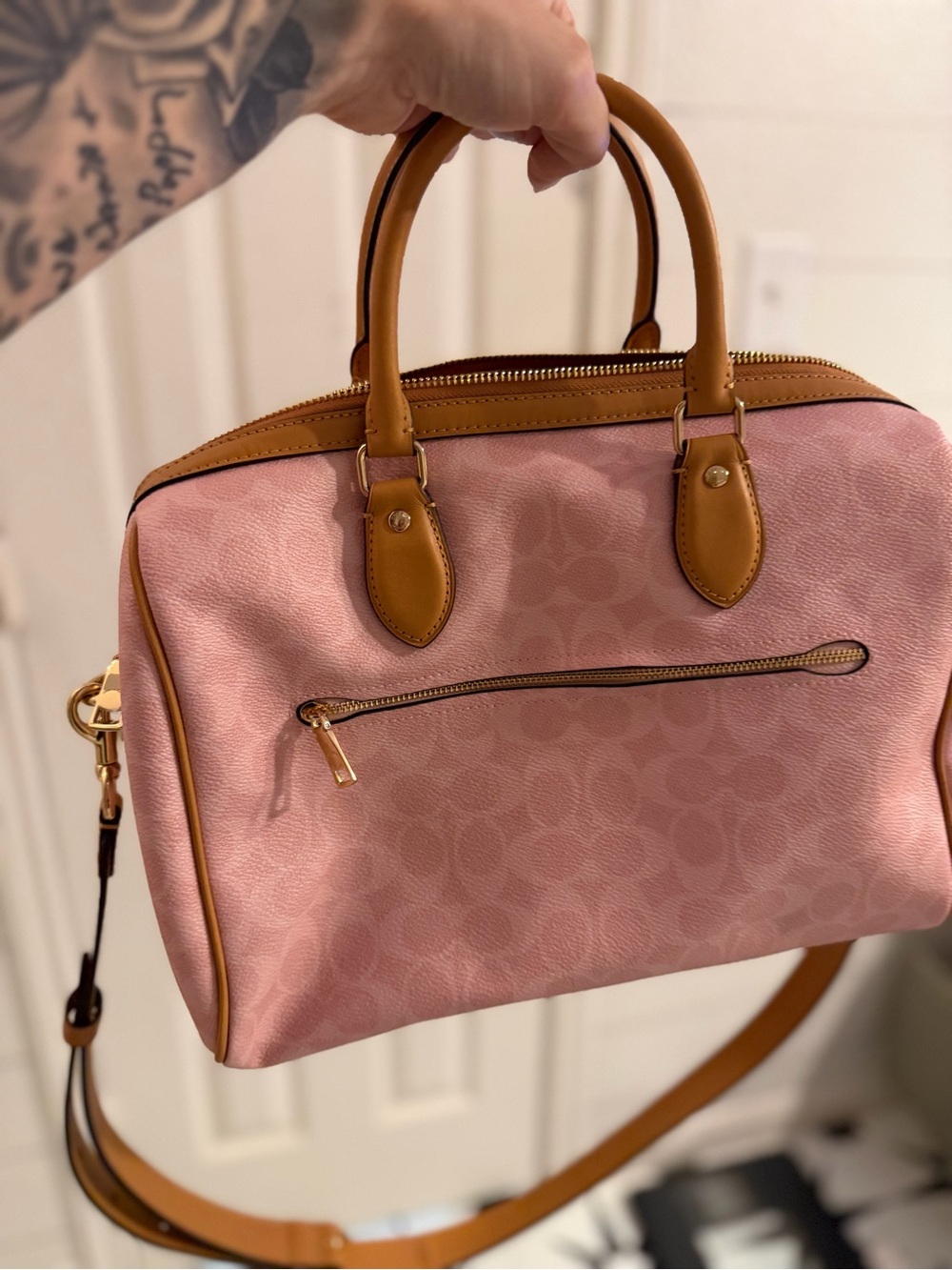 Coach Powder Pink Rowan Large Satchel Bag In Signature Canvas With Charms - Picture 4 of 5